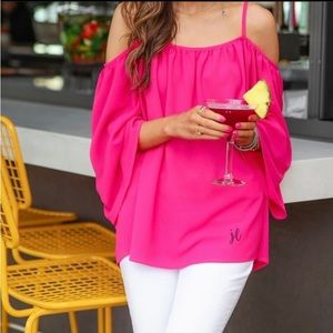 Hot Pink Cold shoulder blouse.